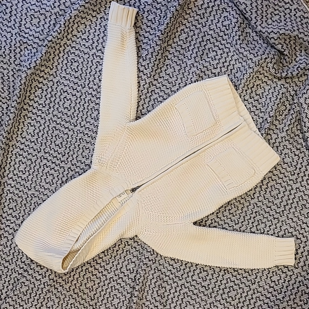 Gap Unisex Cream Wide Knit Hooded Sweater with Pockets Size 3